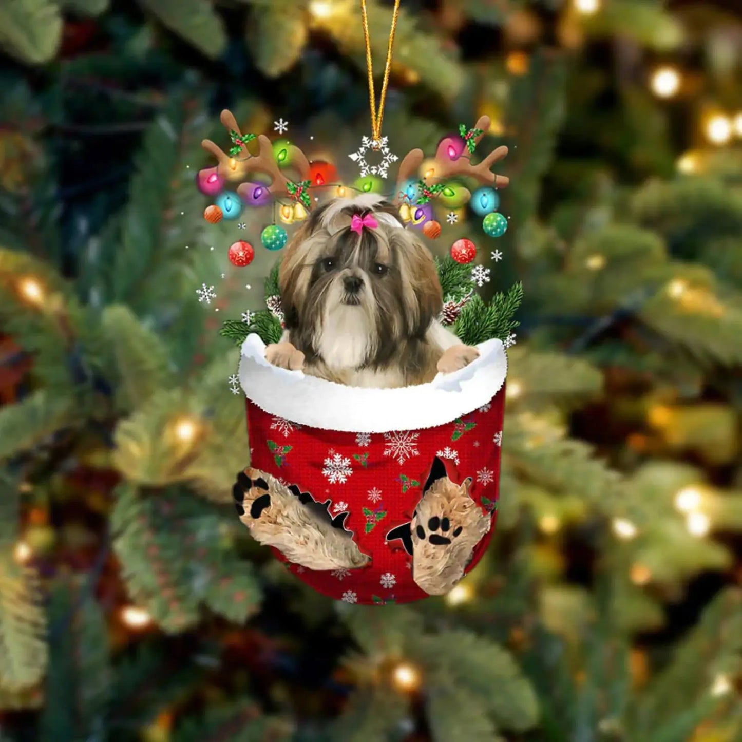 Dog in Snow Pocket Ornament 2 | BUY 3 GET 1 FREE🎄