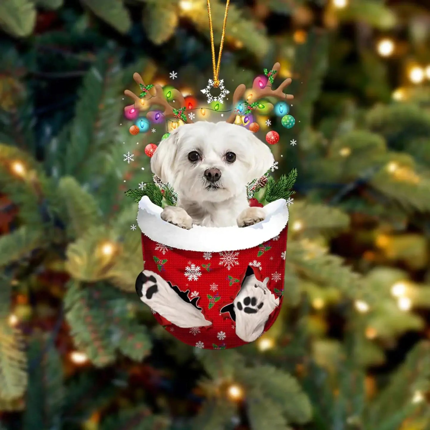 Dog in Snow Pocket Ornament 2 | BUY 3 GET 1 FREE🎄