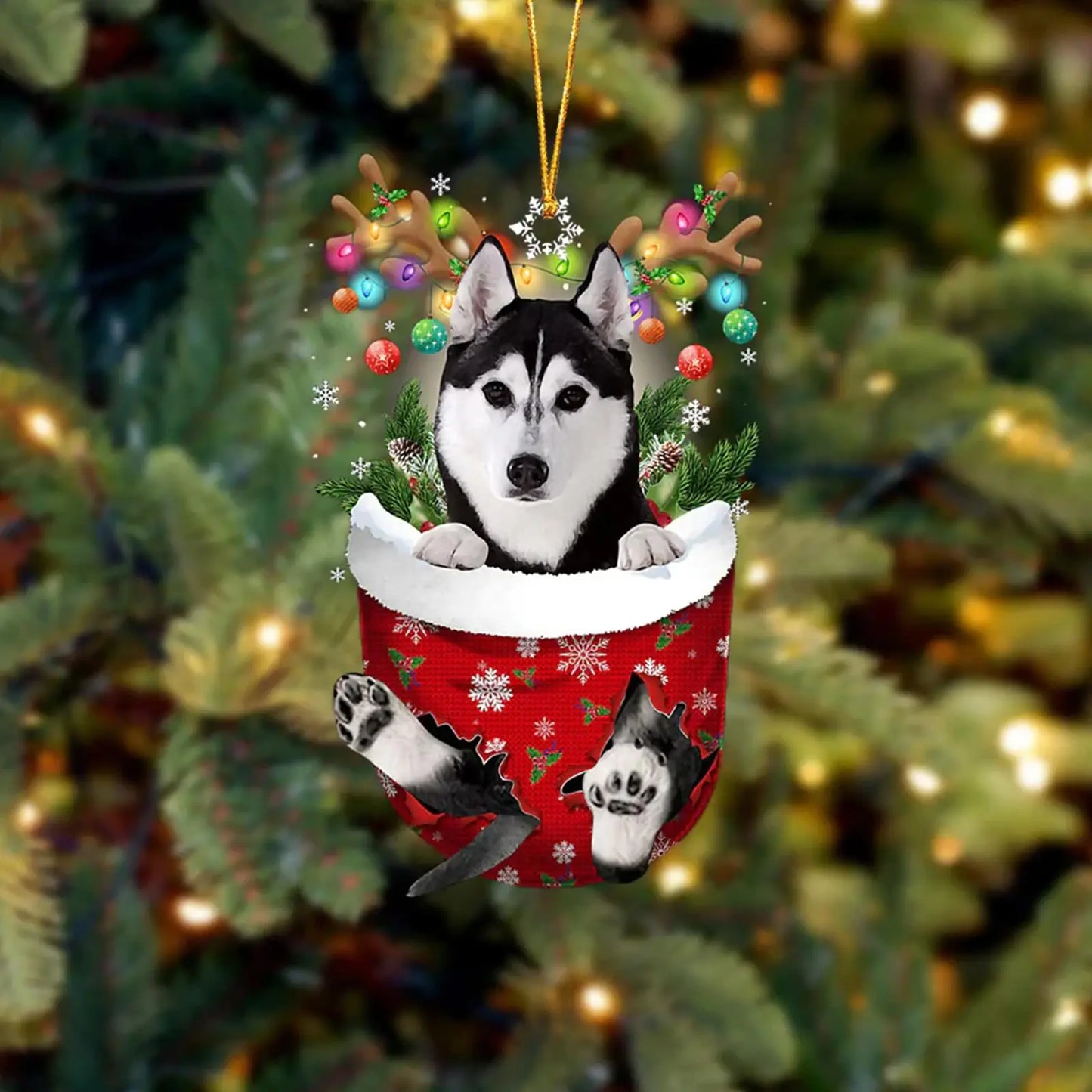 Dog in Snow Pocket Ornament 2 | BUY 3 GET 1 FREE🎄