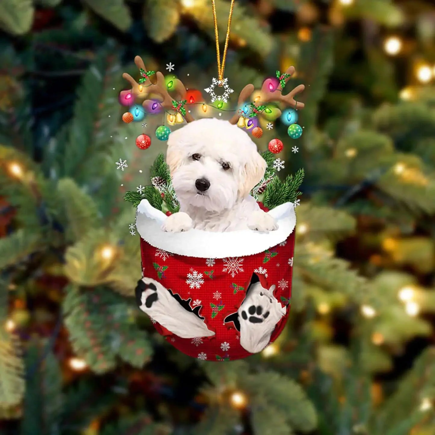 Dog in Snow Pocket Ornament 2 | BUY 3 GET 1 FREE🎄