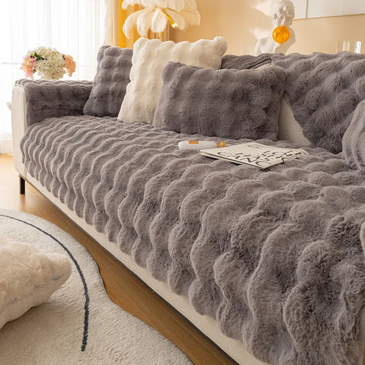 Cozy Plush Solid Color Non-Slip Couch Cover